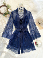 Women Lace Sleepwear Set Sheer Lace Robe with Cowl Neck Slip Nightdress Thin and Breathable Ladies 2Pcs Pajamas