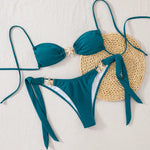 New Sexy Women's Bikini Set - Adjustable Tie Side Bandage Triangle Top & Low Rise Bottom with Starfish Metal Drawstring Summer