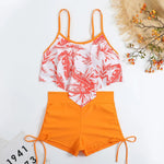 New Green Orange Ruffle Tankini Sets Swimwear High Waist Women Two Pieces Swimsuit Summer Drawstring Sporty Shorts Bathing Suits