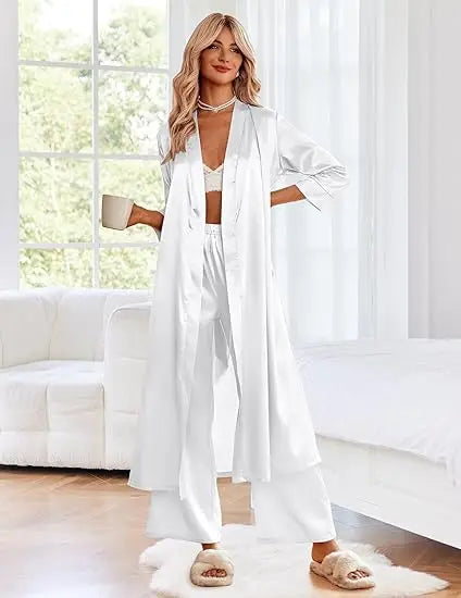Women's Satin Robe Belted Elegant Solid Color Silky Comfort Bathrobe Loungewear