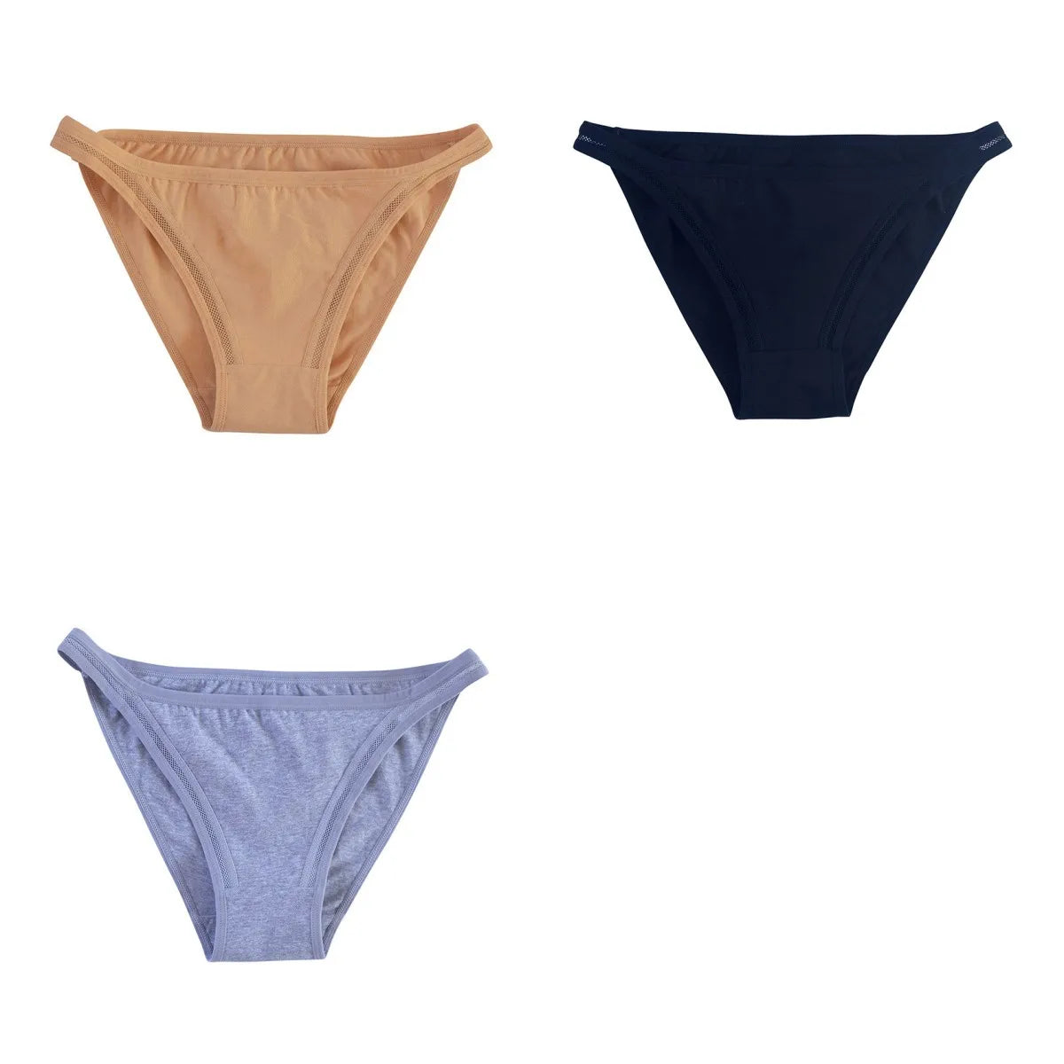 3Pcs/Set Women's Cotton Low-Rise Briefs with Mesh Side Panels Brazilian Panties Sexy Lingerie Comfy Breathable Underwear M-XL
