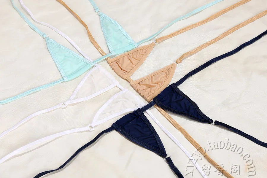 DEKAWomen Solid Transparent Micro Bikini Set Bandage Thong Underwear G-String Bra Mini Swimsuit Brazilian Swimwear Sleepwear