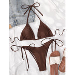 7 Colors Halter Brazilian Bikini Women Swimwear Female Swimsuit Two-pieces Bikini set Padded Bather Bathing Suit Swim Lady V3536