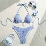 Wrinkled Halter Bikini Women Swimwear Female Swimsuit Two-Pieces Bikini Set Brazilian High Cut Bather Bathing Suit Swim V6209
