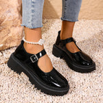 Women Buckle Strap Mary Janes Faux Patent Leather Lug‑Sole Round‑Toe Sweet Preppy JK Platform Casual Daily Shoes
