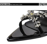 Water Diamond Women's Sandals Summer Cross Band High Heel Slip-On Shoes Leather Material Anti-Slip Rubber Sole Casual Style