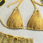 With Mesh Sarong Skirt Halter Bikini Women Swimwear Female Swimsuit Three-pieces Bikini Set Fishnet Bathing Suit Swim Beachwear