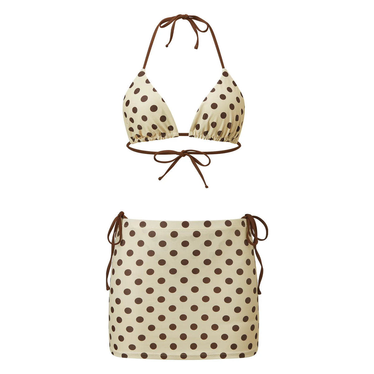 Women's Dots Print 3 Piece Swimsuits Halter Tie-ups Bikini Set with Cover Ups Skirt Summer Bathing Suits for Beach Pool