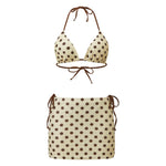 Women's Dots Print 3 Piece Swimsuits Halter Tie-ups Bikini Set with Cover Ups Skirt Summer Bathing Suits for Beach Pool