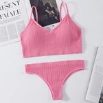 Women Seamless Bra Panties Set Push-Up Non-wire Bralette Low-Rise Briefs Sexy Lingerie Female Comfort Rib Sports Underwear Set