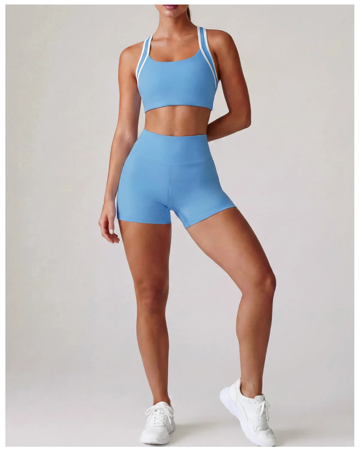 Summer 2 Pieces Yoga Sets Women Color Contrast Back I-shaped Shockproof Sports Bra High Waist Shorts Gym Fitness Suit Tracksuit