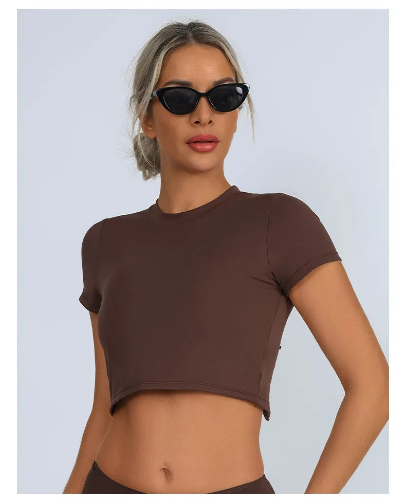 Yoga Short Sleeved T-shirt Women Hollow Back Bandage Tie Cross Sports Tank Top with Chest Gym Running Active Wear Fitness Shirts