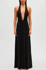 Sexy Deep V Halter Neck Long Dress Women Elegant Bandage Patchwork Luxury Evening Dresses Solid Color Hot Girls Party Vestidos