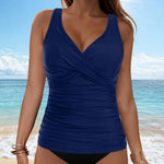Women Bikini Tankini Top Front Knot Ruched Swimsuit V Neck Bathing Suit Swim Top Cross Back Swimwear Tops Summer Beach Wear