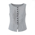 New French Striped Old Money Style Waist-Slimming Sleeveless Vest Top Small Tank Top For Woman Charming Casual Elegant BXUR