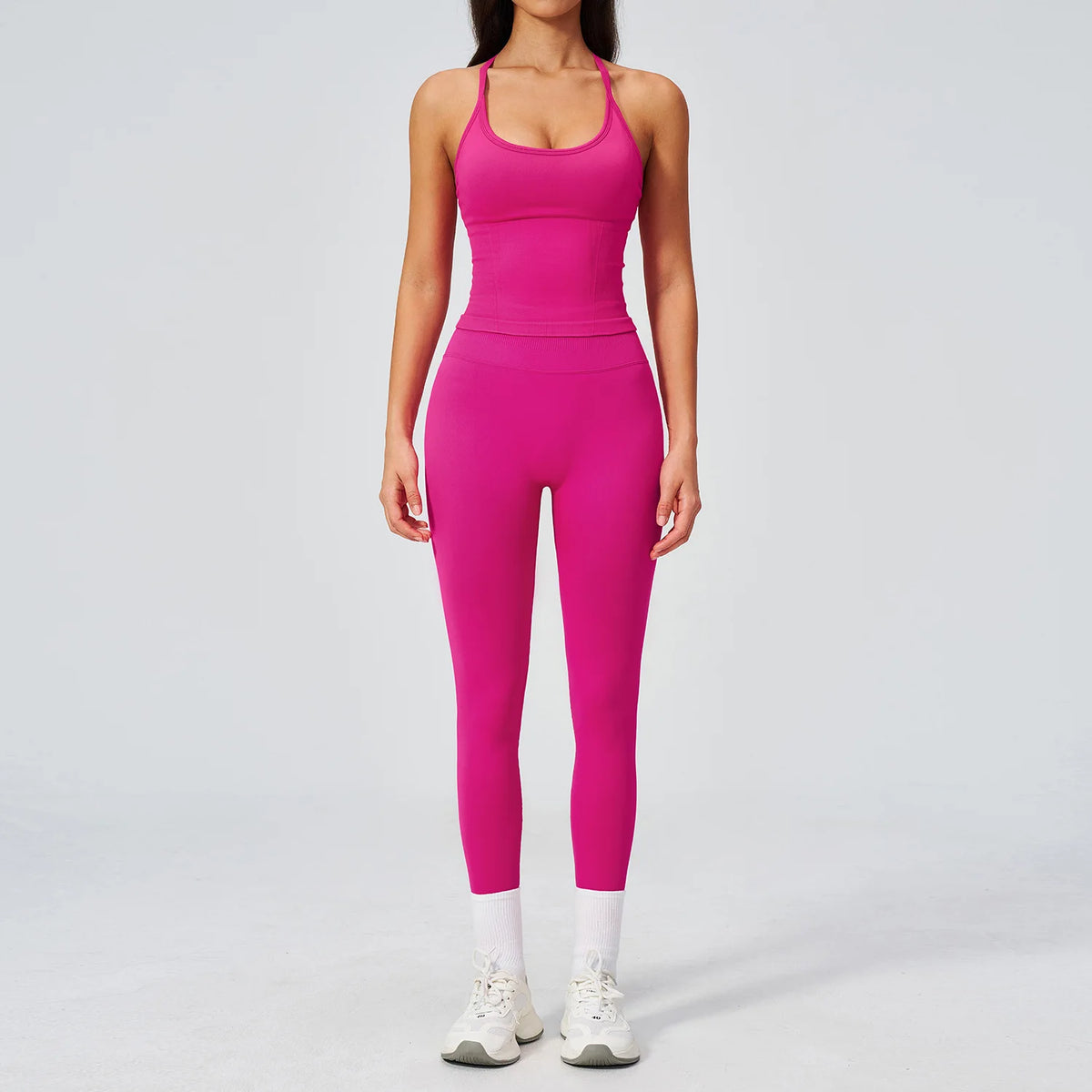 Summer Seamless Yoga Sets Women Outdoor Slimming Sports Tank Top High Waist Hip Lifting Leggings Gym Fitness Suits Tracksuit