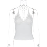 FDYOUI Woman Clothing Lace Patchhwork Camisoles Top Y2K Streetwear Sexy Halter Neck Bandage Cropped T-shirt Female Corset Tops