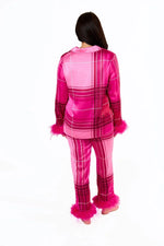 Women New Year Pajamas Set Christmas Party Loungewear Long Sleeve Feather Shirt Pants Sleepwear Santa Claus Night Wears Pyjamas