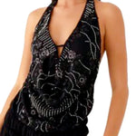 Women Flower Sequins Halter Vest Sleeveless Backless Deep V Neck Camisole Vintage Sexy Tank Top Streetwear
