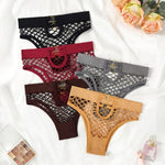 2pcs Sexy Women's Panties BriefsElasticity Underwear Mid Waist Fishnet Lingerie Ladies Hollow Out Transparent Underpants