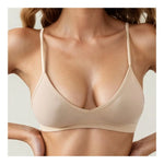 Seamless Ribbed Unlined Bra Women's Triangle Bralette No Underwire Plunge Cami Bra with Adjustable Spaghetti Strap