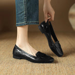 Women Penny Loafer Flats Soft Wrinkled Faux Leather Slip On Square Toe Low Heel Casual Office Daily Shoes