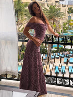 FDYOUI Woman Clothing Polka Dot Crop Tops and Lace-up Skirt Two Piece Sets Female Elegant Slash Neck Long Vacation Dresses Suit