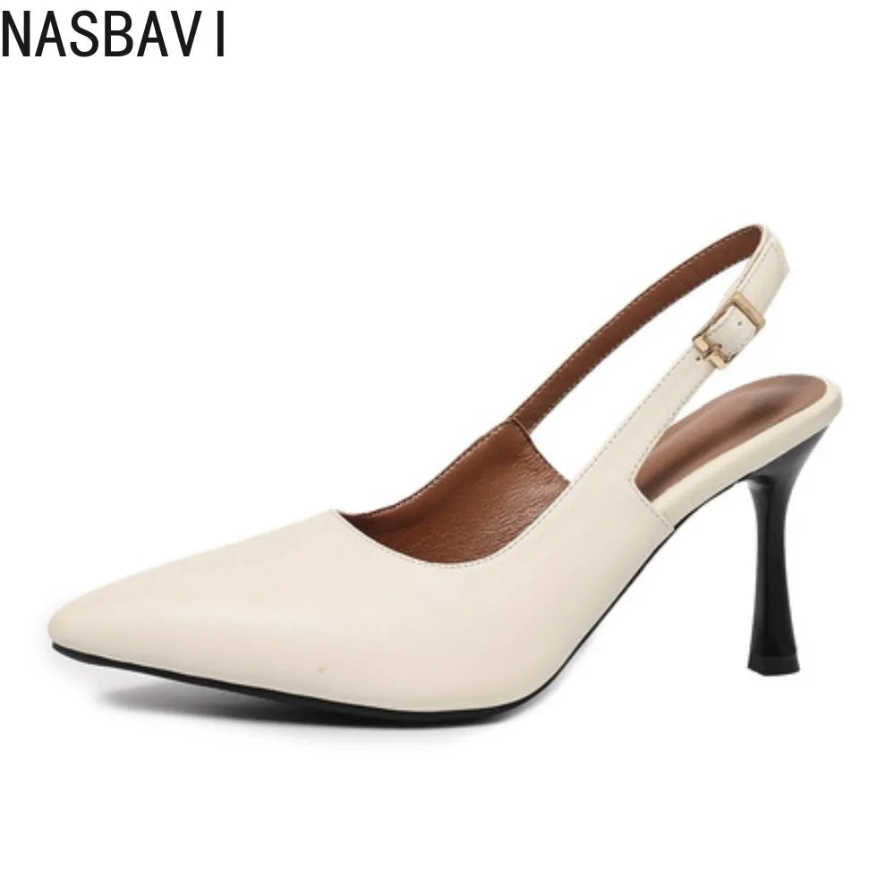 Elegant Women Sandals Pointed Toe 8cm Thin High Heels Sandals Back Buckle Strap Soft Single Party Dress Shoes Big Size 34-45 New
