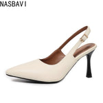 Elegant Women Sandals Pointed Toe 8cm Thin High Heels Sandals Back Buckle Strap Soft Single Party Dress Shoes Big Size 34-45 New