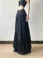 Y2K Lace Mesh Long Skirt Women Harajuku Vintage Patchwork Bandage Black Skirts Gothic Aesthetic High Waist Chic Long Skirts ODU6