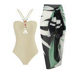 2024 Sexy Sling Ruffle Solid Two Pieces Bikini Women High Waist 3D Flower Swimsuit Skirt Summer Backless Beachwear Bathing Suit