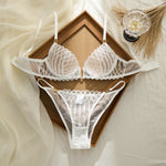 French Style Sexy Embroidered Transparent Underwear Set V-Neck Design Anti-Sagging Breathable Bra And Panties Ensemble