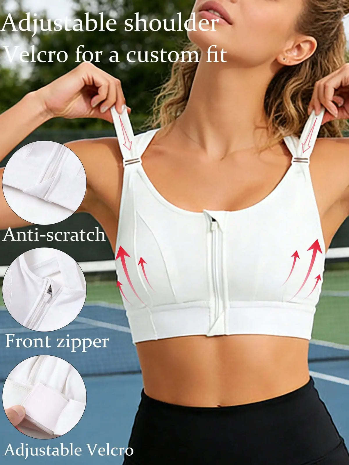 Women Vest Style Sports Bra Front Zipper Adjustable Straps Shockproof Gym Yoga Top Lift Shaping Compression Workout Active