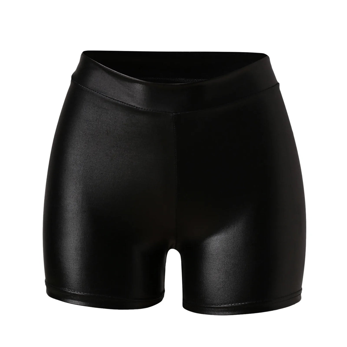 Women's Black Shiny Pu Leather Shorts Casual High Waist Form Fitting Biker Shorts Wet Look Stretchy Sexy Nightclub Party Shorts