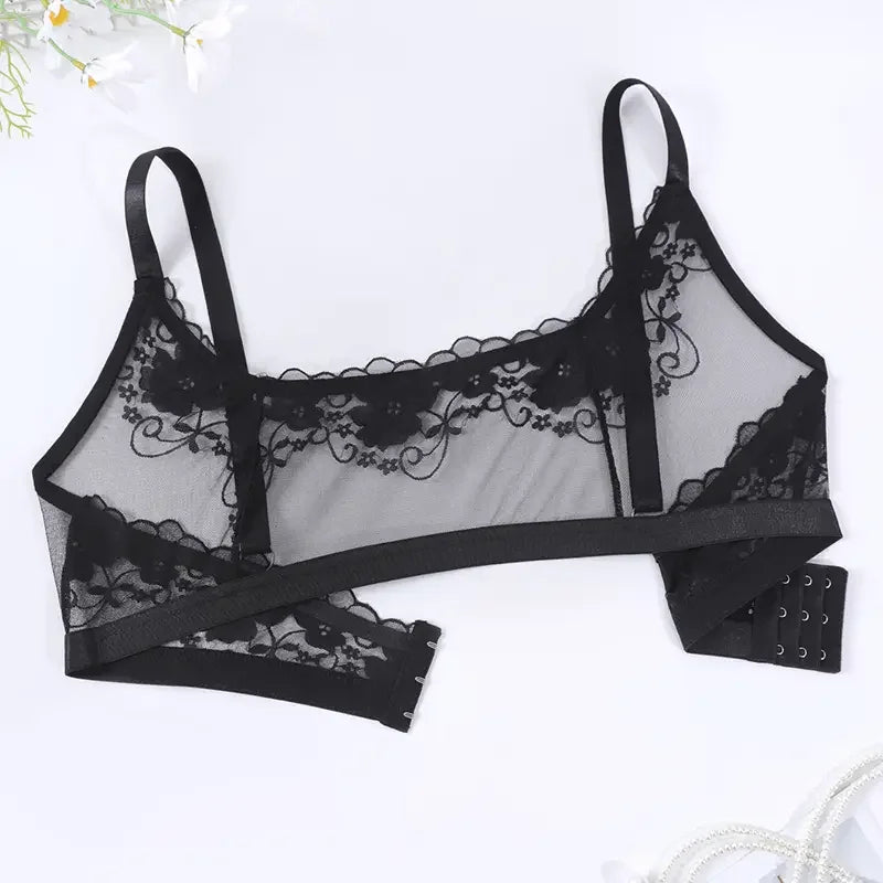 1pcs Plus Size 1XL-4XL Sexy Lace Women's Bras No Pad Breathable Sexy Lingerie 3/4 Cup Black Female Underwear Perspective Bra