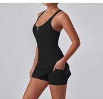 Front Zipper Tennis Dresses Women Summer Sleeveless Sports Athletic Dress Outdoor Cross Backless Pocket Short Workout Skirts