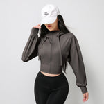 Women Cropped Zip Up Hoodie Loose Long Sleeve Drawstring Hooded Jacket Casual Yoga Workout Sports Coat