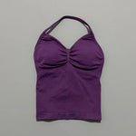HISTELLO GYM Longline Strappy Top Women Seamless Yoga Clothing With Removable Pads V Neck Open Back Bra Workout Sports Halter