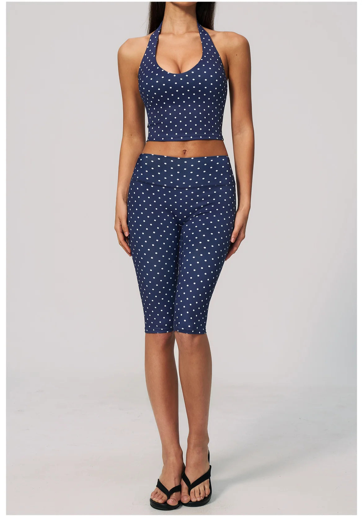Yoga Capri Pants Set 2pcs Sport Set Women Polka Dot Athletic Wear Gym Push Up Yoga Pants Gym Suit Fitness Bra Workout Set Outfit