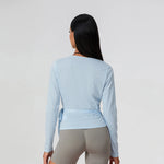 Women’s Spring Summer Cross Wrap Tie Tops Long Sleeve Deep V Neck Solid ColorWorkout Slim Fit Basic T-Shirts