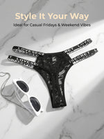 Women Lace Thong Black Letter Waistband G-string Sexy Panties Sheer Mesh Breathable Lingerie C856