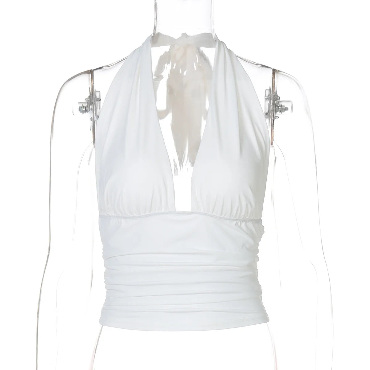 FDYOUI Sexy Deep V-neck Bandage Solid Crop Tops Women's 2026 Summer Halter Off Shoulder Sleeveless T-shirt Vacation Corset Top