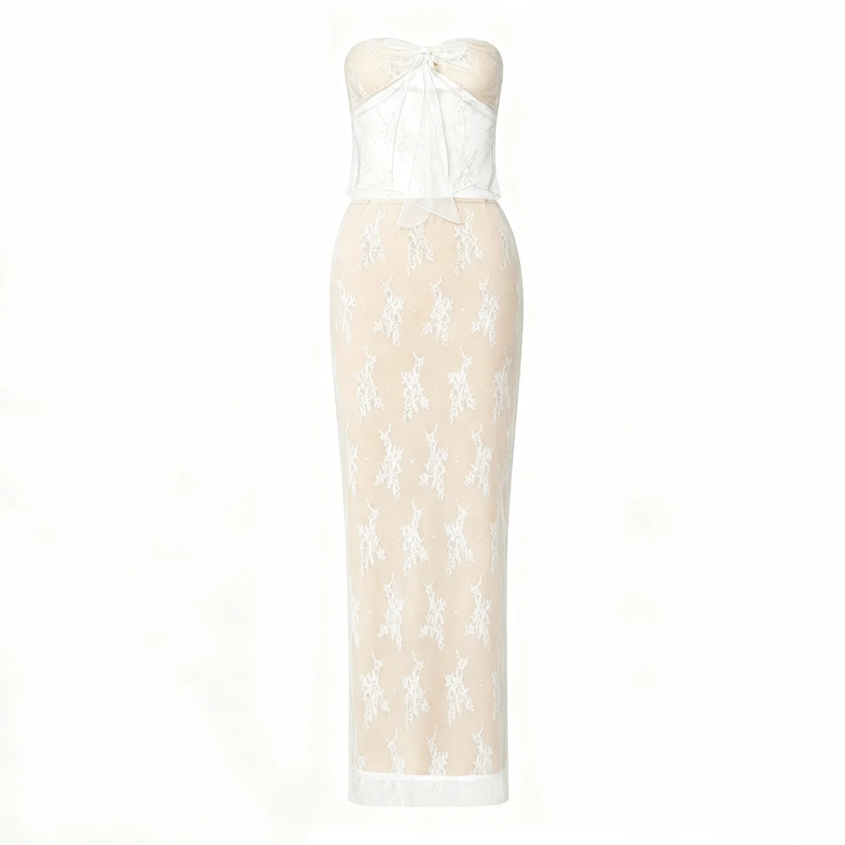 2 Piece Sets Women Lace Tie-up Tube Tops + Long Skirts Outfits Summer Streetwear Sexy Fairycore Y2K Aesthetic Clothes