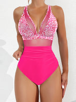 Solid Color One Piece Bikini for Women,sexy Deep-V Neck Suspender Backless Swimsuit,high Waist Translucent Striped Mesh Swimwear