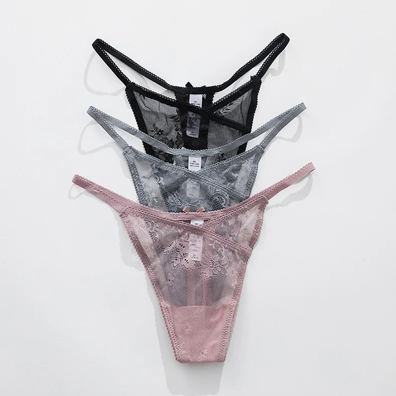 Girls Sexy G String Panties Women Lace Briefs Hollow Out Underwear Thong High Quality Transparent Underpants Lingerie Intimates