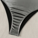 2026 New Silver Shiny Leather One Piece Swimsuit Women,U-neck Suspender Bikini,cross Strape Backless Monokini Summer Beachwear
