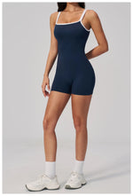 Tight Fitting One-piece Yoga Suit Women Color Bloack Square Collar Hollow Out Backless Butt-Lifting Gym Sports Short Jumpsuit