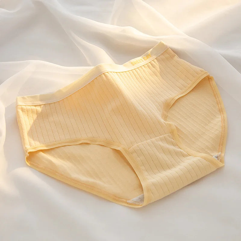 1-Pack Women's Ribbed Cotton Panties Breathable Soft Daily Underwear Low Rise Briefs Solid Color 7 Colors Lingerie Size M-XL