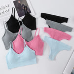 Women Seamless Bra Panties Set Push-Up Non-wire Bralette Low-Rise Briefs Sexy Lingerie Female Comfort Rib Sports Underwear Set