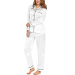 Womens Silk Satin Pajamas Loungewear Two-piece Sleepwear Button-Down Full Sleeve LongSet